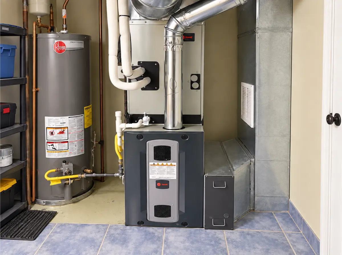 Trane gas furnace installed in a residential utility room