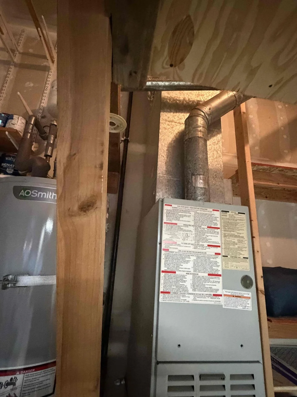 Original Carrier gas furnace and flue pipe in Everett
