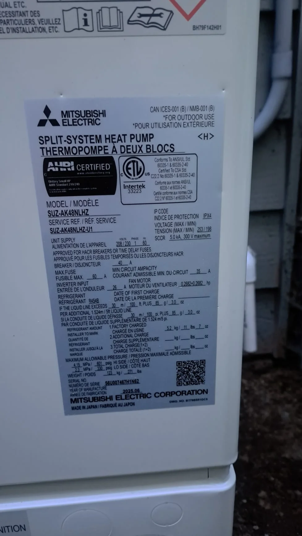 Mitsubishi equipment data label after the Everett installation