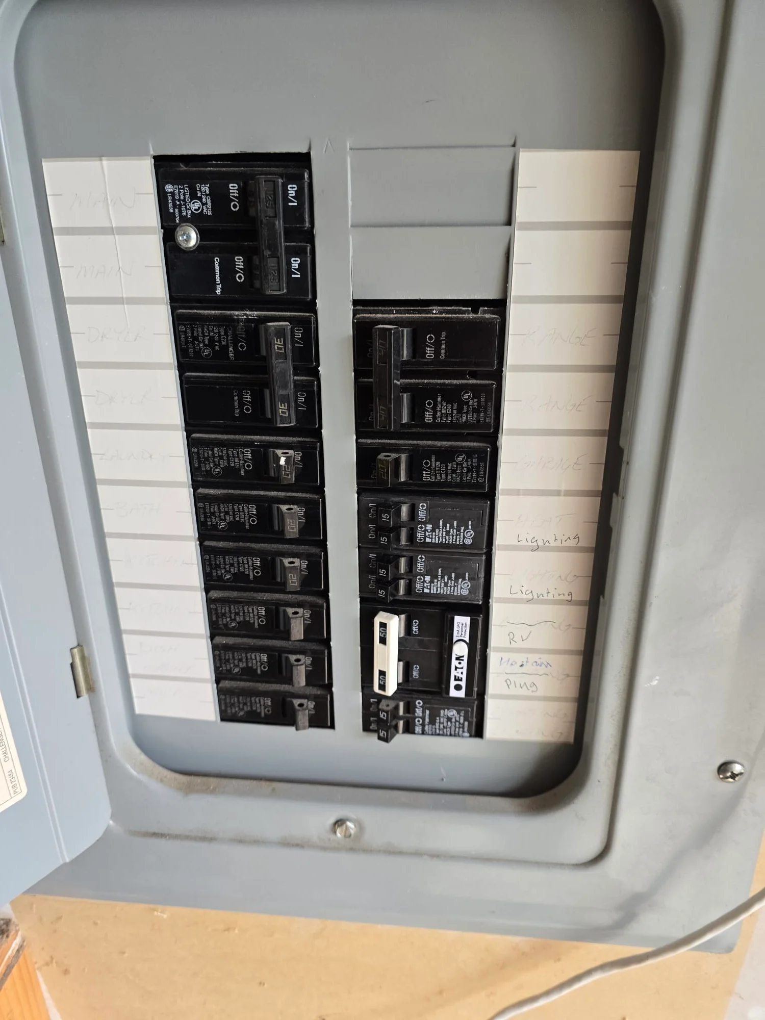 Circuit breakers in the electrical panel serving the Marysville coffee trailer