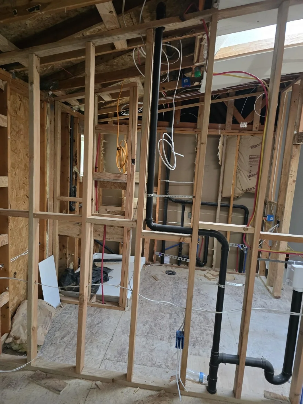 Electrical wiring in open wall framing during the Mount Vernon remodel