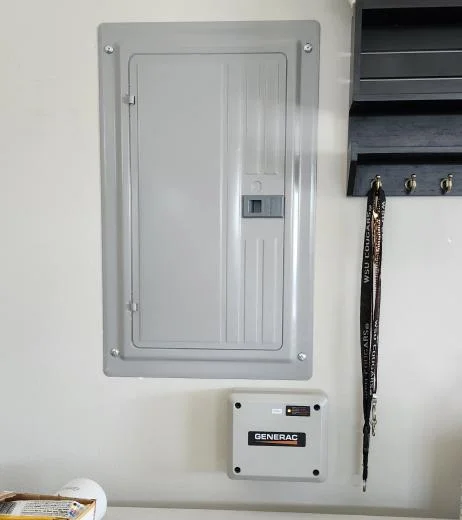 Electrical panel and Generac transfer equipment inside the Arlington home