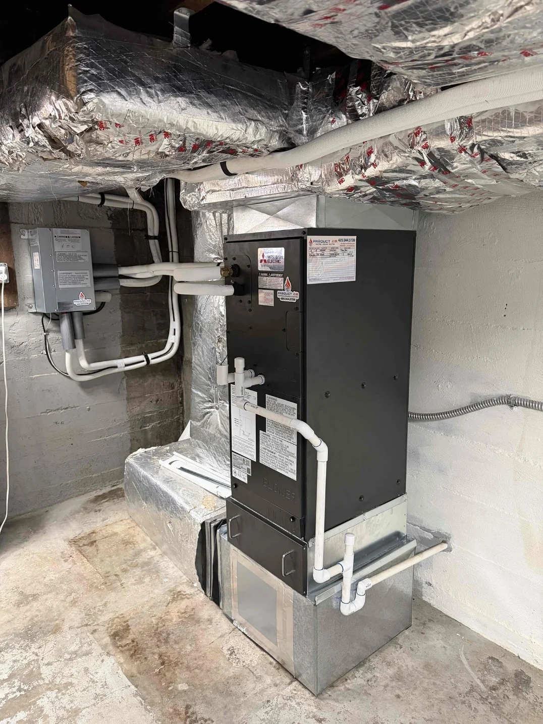 New air handler and filter box installed in the Arlington basement